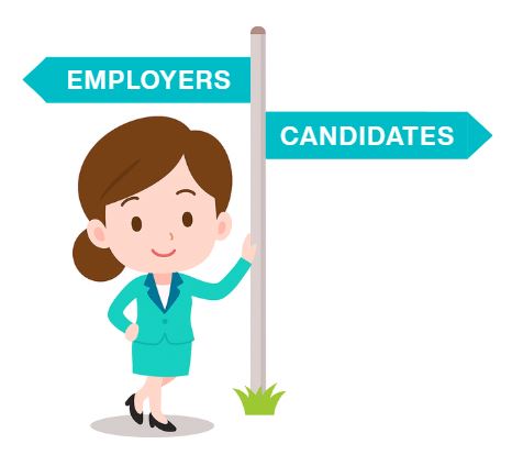 Professional woman holding direction signs representing recruitment paths for employers and job seekers in West Midlands